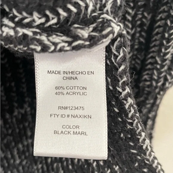 Ellen Tracy Knit Tunic Sweater Women’s L Black Marbled Cotton Rolled Round Neck - Picture 12 of 13
